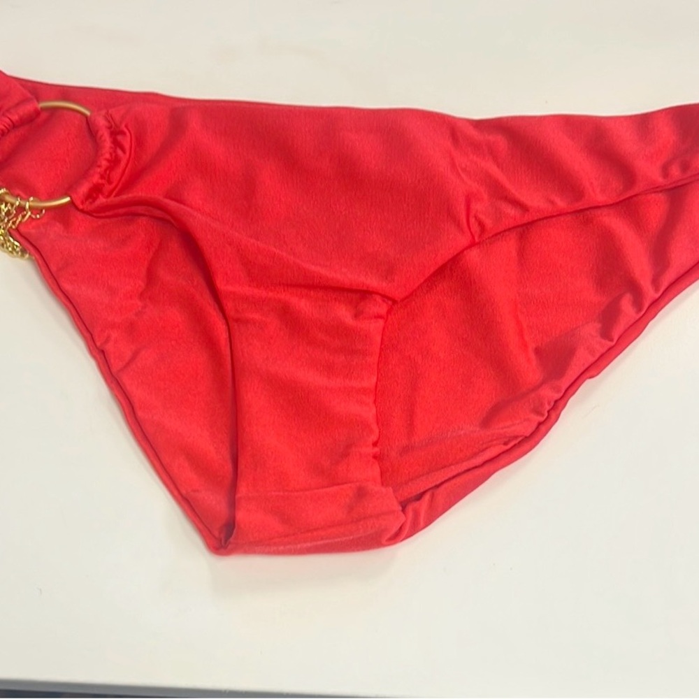 NWT small Bellissima Red Bikini Bottom Gold Detail spandex blend